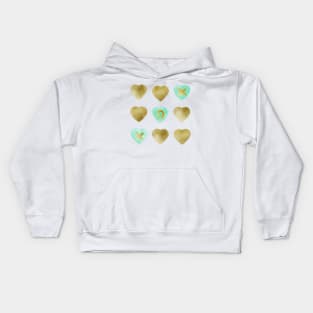 Tic tac toe hearts - mint and gold Kids Hoodie